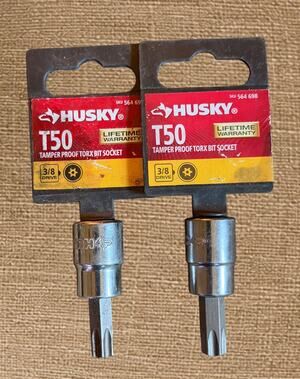 Lot of 2 Husky T50 Tamper Proof Torx Bit Sockets 3/8” Drive H3DTPTBST50 NOS